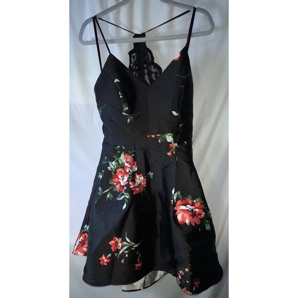 B Smart Mini Dress Black Floral Lined Tule Juniors Size 15 - Picture 1 of 6